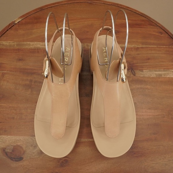 Aerosoles Womens California Sandals Block Heel Ankle Strap Gold Buckle Beige 9.5 - Picture 6 of 9